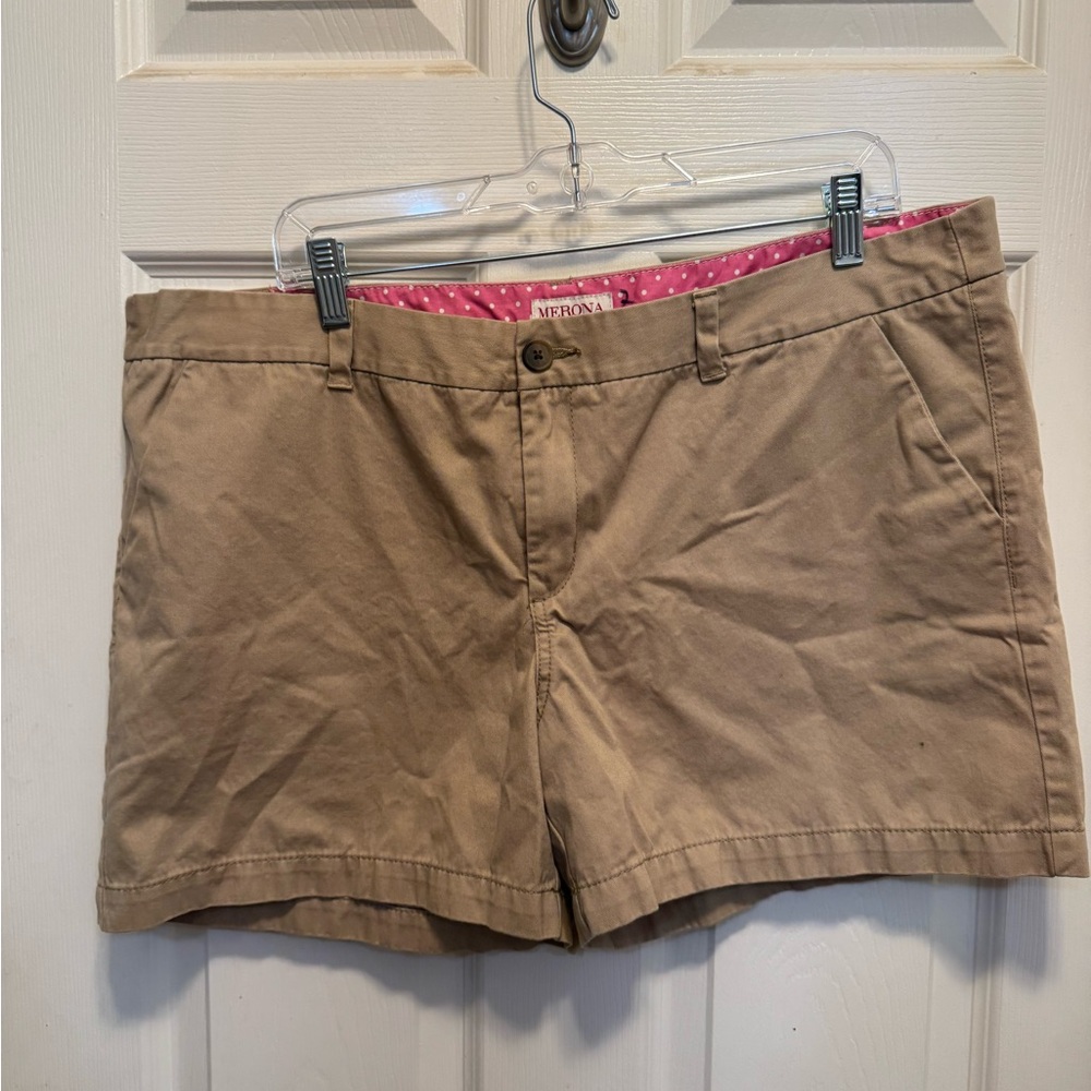 Merona Tan Shorts with Pink Polka Dot Lining